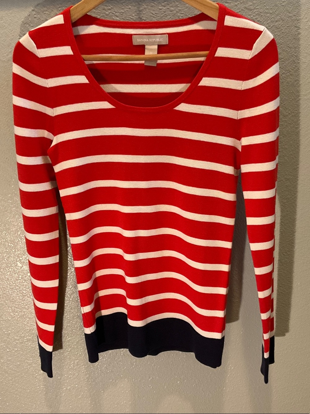 Banana Republic Red, White & Navy Striped Scoop Neck Sweater